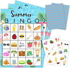 Summer Party Bingo Game Cards(24 Players), Hawaiian Bingo Card for Family Friend Adult, Large Group Holiday Beach Party Activity Favor Decoration Supplies -008