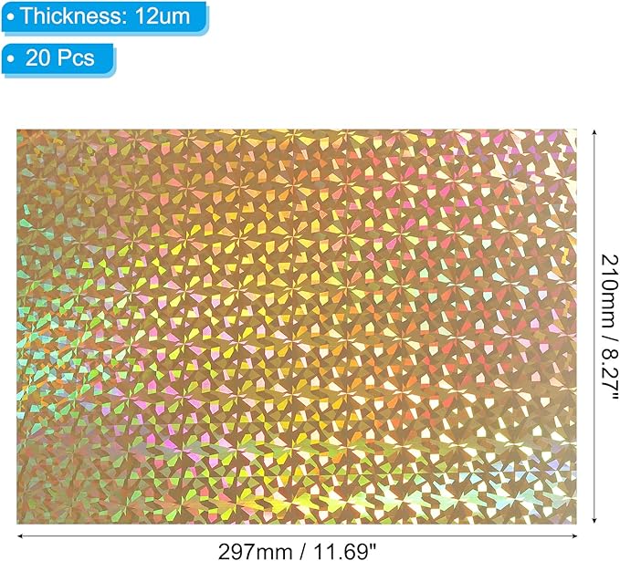 PATIKIL 11.7x8.3" Hot Stamping Foil Paper Sheet, 20 Sheets A4 Heat Transfer Hot Stamping Paper Foil for Leather DIY Logo Decor Craft Gift Package Scrapbook Card, Gold Gemstone