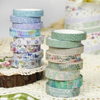 YUBX Spring Washi Tape Set 16 Rolls Flowers Printed Embellishment Green Decorative Masking Tapes for Arts, DIY Crafts, Journals, Planners, Scrapbook, Wrapping