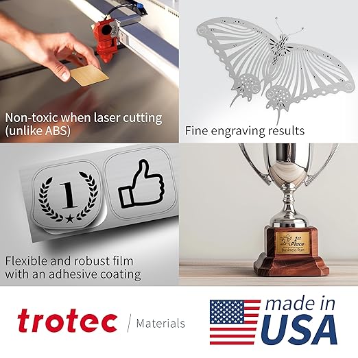 Trotec TroLase Lights | 24"x12"x1/250"(0.1mm thick) | Adhesive-Backed Flexible Laser Engraving Sheet/Film for Decal & Label | Double Color Plastic Sheet for Engraving | Brushed Silver/Black | 10pcs
