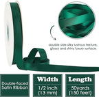 HUIHUANG Hunter Green Satin Ribbon 1/2 inch X 50 Yards Continuous, Dark Green Double-Faced Satin Ribbon for Gift Wrapping, Bows, DIY Crafts, Flower Bouquet, Wedding Decor, Christmas