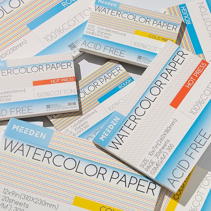 MEEDEN Watercolor Paper Block - 100% Cotton Watercolor Paper Pad of 20 Sheets, 140lb/300gsm, Acid-Free Art Paper for Watercolor Gouache Ink and More, 15" x 10" Hot Press