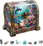 Wooden Puzzles for Adults, Treasure Chest Ocean Wooden Jigsaw Puzzle Fish 430 PCS Unique Shape Wood Puzzles Adult 3D Visual Effect Birthday Gifts for Puzzle Lovers Family Games (XL-17.3 * 16.7in)