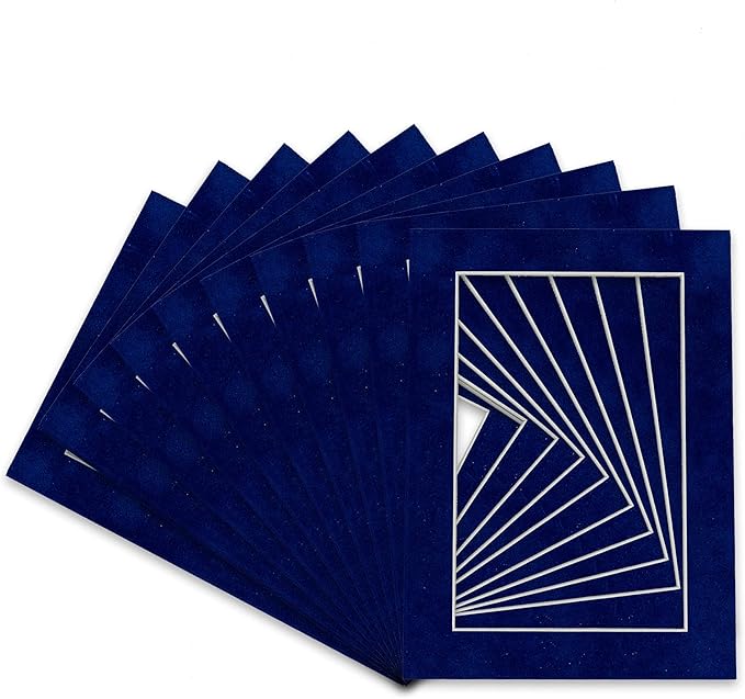 Pack of TEN 11x14 Mats Bevel Cut for 8.5x11 Photos - Acid Free Brooke Blue Suede Precut Matboards For Pictures, Photos, Framing - 4-ply Thickness
