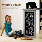 HOMCOM Fold-Out Convertible Writing Table, Wall Mount Desk Cabinet with Blackboard and Side Shelf Multi-Function Home Office Workstation, Charcoal Gray