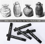 12 Pack Compressed Charcoal Sticks, Vine Charcoal Stick for Drawing, Sketching, Shading, Art Supplies Sketch Kits Tools Soft, Medium and Hard Grade