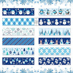 12 Pcs Christmas Washi Tape Blue Snowflake Print Masking Tape Frozen Pattern Decorative Paper Sticker for Christmas Party Holiday Scrapbook Handbook Sticker