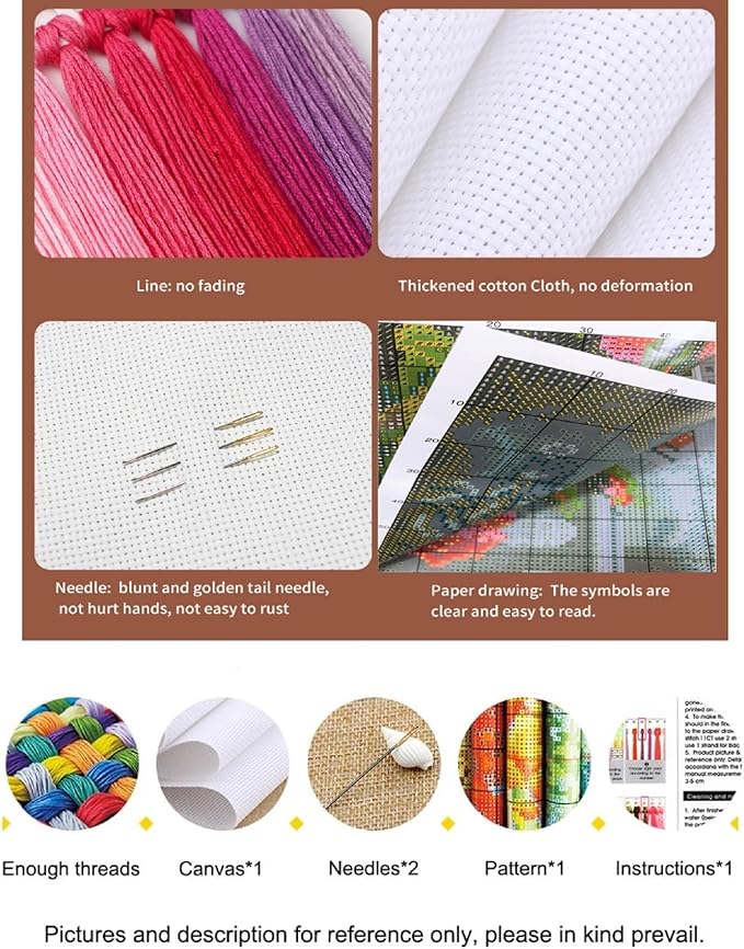 Findvoor Counted Cross Stitch Kits for Adults Full Range of Cross Stitching Embroidery Unprinted Pattern for Beginners, 11CT Needlepoint Kit Patterns Embroidery Kits-Books, Cats, Flowers 18x18 inch