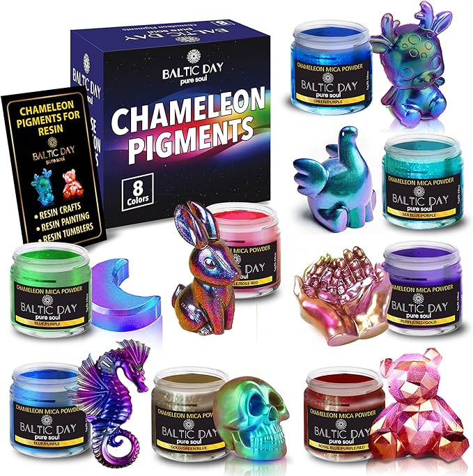 BALTIC DAY - Chameleon Mica Powder, 8 Jars of Color Shift Mica Powder Set - Epoxy Resin Color Pigment Powder - Chameleon Powder - Holographic Mica Powder - Nr2