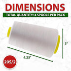 Mandala Crafts 4 Pack of Serger Threads Cones Spools - 20S/2 24000 Yards Polyester Off White Threads for Sergers Machine and Overlock Quilting Sewing Machine
