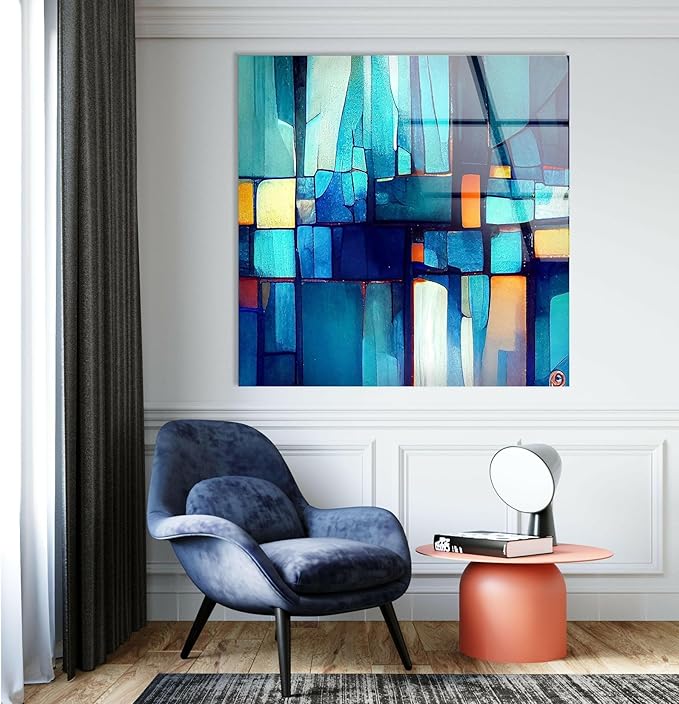 My Photostation.com Round 31,5'' Blue Vibrant Stained Glass Wall ArtTempered Glass Printing Wall Decor Large Wall Art Wall Hangings