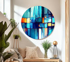 My Photostation.com 35.5Wx30H'' Blue Vibrant Stained Glass Wall ArtTempered Glass Printing Wall Decor Large Wall Art Wall Hangings
