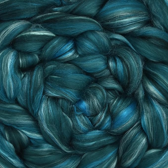 Merino Silk Luxe Tonal Designer Blend. Superfine Merino, Mulberry Silk, Tussah Silk. Top Roving for Spinning or Felting. Meadow Mist 1oz