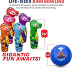 Inflatable Dinosaur Bowling Set for Kids – 6 Giant 26” Pins & 24” Ball – Fun Indoor/Outdoor Game – Educational Motor Skills Toy – Great Birthday Gift – Teaches Numbers, Letters & Shapes