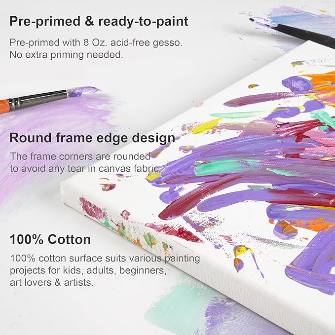 PHOENIX Stretched Canvas for Painting 6x8 Inch/7 Value Pack, 8 Oz Triple Primed 5/8 Inch Profile 100% Cotton White Blank Canvas, Small Framed Canvas for Oil Acrylic & Pouring Art