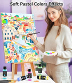 64 PCS Pastel Acrylic Paint Set with 12 Brushes, 2 Knives & Palette, 48 Colors (2oz/60ml) Art Craft Paint for Adults Kids Artists Beginners, Halloween Pumpkin Canvas Ceramic Rock Painting Kit