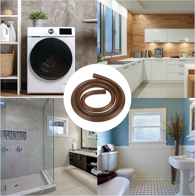 uxcell Flexible Molding Trim, 59 Inch Flexible Quarter Round Molding Silicone Peel and Stick Trim Self Adhesive Shower Water Barrier for Corner Decor Bathroom Kitchen, Brown