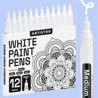ARTISTRO 12 White Paint Pens for Rock Painting, Stone, Ceramic, Glass, Wood, Fabric, Scrapbooking, DIY Craft Making, Art Supplies, Card Making, Coloring, Acrylic Markers Medium Tip 3.0mm