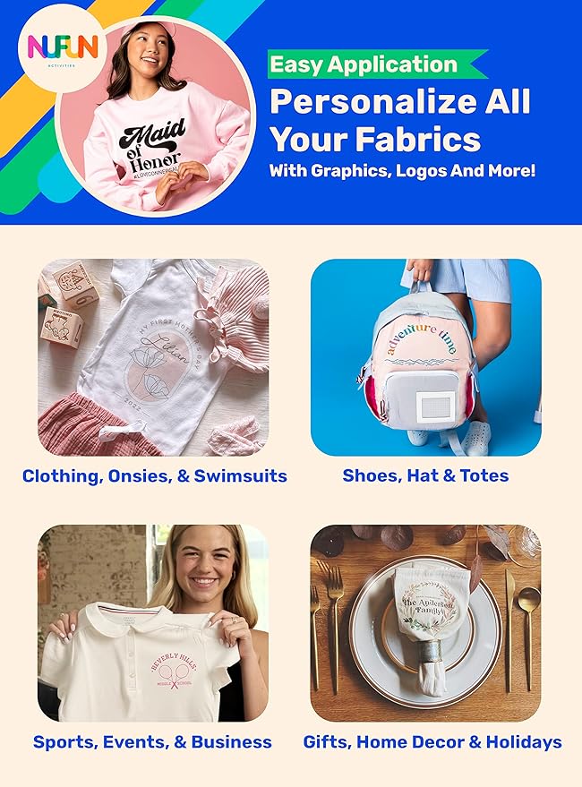 NuFun Activities Printable Iron-on Heat Transfer Paper for T Shirts, Light Fabrics, 25 Sheets 8.5 x 11 inch, Long Lasting, Durable, Professional Quality, Easy DIY, Non-Toxic, Made In the USA