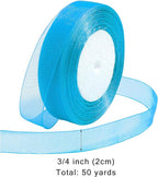 Ribbon for Gift Wrapping 3/4 inch Teal Sheer Organza Ribbon for Flower Bouquet Tulle Thin Chiffon Ribbons for Wedding Invitations Christmas Halloween Presents Decorations Crafts 50 Yards