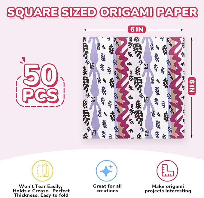 Origami Paper 6x6 Inches, 50 Sheets, Vintage Masterpiece & Impressionist Art, Mondrian Neo-Plasticism & Matisse - Fauvism,Double-Sided Folding Paper for Adult,Kids, Ideal for Scrapbooking, DIY Craft