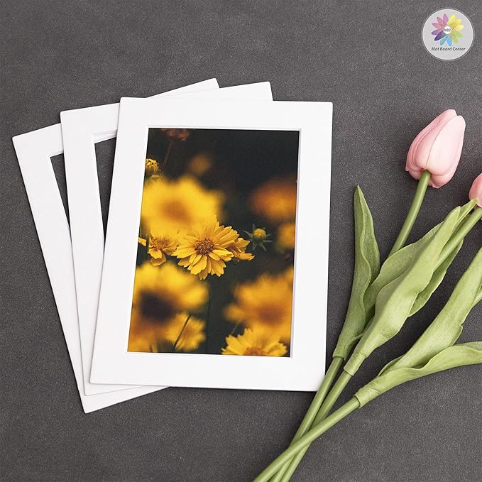 Mat Board Center, Pack of 10, 5x7 for 4x6 Off White Color Mats - Bevel Cut, Acid Free, 4-ply Thickness, White Core - for Pictures, Photos, Framing