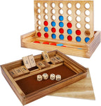 Glintoper Shut The Box & 4 in a Row Tables Game Set, Classic Wood Dice Game with Numbers & Line Up 4 Game for Kids Family, Living Room Rustic Coffee Table Decor, Travel Game Strategy Board Games