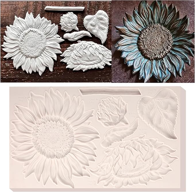 Oversized Sunflower Silicone Mold Leaves Cake Decoration Fondant Mold for Wedding,Birthday Party Cupcake Topper Chocolate Candy Cookies Mousse DIY Gypsum Soap UV Resin Polymer Clay Crafts