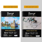 Bianyo Mixed Media Paper Pad, A4 (8.26" X 11.69"), 60 Sheets/Each, 123 LB/200 GSM, Pack of 1 Pad, Spiral-Bound Pad, Ideal for Wet & Dry Media Like Art Marker, Watercolor, Acrylic, Pastel, Pencil