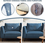 Fabric Repair Patches, Linen Repair Tape Self-Adhesive Fabric Patches Durable, DIY Large Linen Tape for Sofa, Couches, Furniture, Chair, Clothing （3.5X79 Inch, Blue Grey）