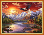 DMCVIVR Stamped Cross Stitch Kits for Adults Beginners Embroidery Kits 11CT Needlepoint Kits Cross Stitch Patterns Embroidery Patterns&Landscape Eagle 16x20 inch