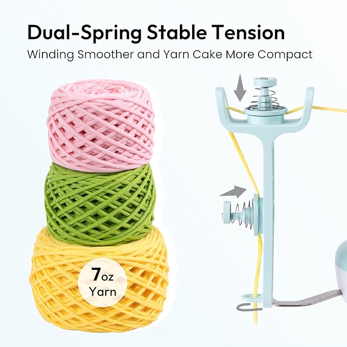 Etcokei Electric Yarn Winder for Crocheting, Compact Yarn Cake with Strong Tension Stepless Speed, Automatic Wool Spinner Roller, Ideal Helper for Knitting Lovers(Mint Green)