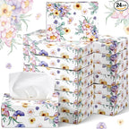 Yinder 24 Packs 960 Sheets Tissue Cube Car Facial Boxes Disposable Facial Travel Tissues Holder Soft Watercolor Boxes 2 Ply 40 Sheets for Wedding Household Car Kitchen Bathroom(Flower)