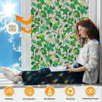 Window Privacy Film Stain Glass Window Film Rainbow Window Film Window clings Non-Adhesive Reusable Decorative for Room (Greenery Leaf, 17.5 x 78.7 in)