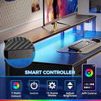 SUPERJARE 47 inch Reversible L Shaped Desk with LED Lights & Power Outlets, Computer Desk with Shelves & Monitor Stand, Gaming Desk with Drawer, Home Office Desk Corner Desk, Carbon Fiber Black