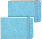 Funto Watercolor Paper Journal 2-Pack, 3.5x5.5, 44 Pages Each, 100% Cotton Cold Press, PU Leather Blue Hard Cover, Art Supplies for Mixed Media