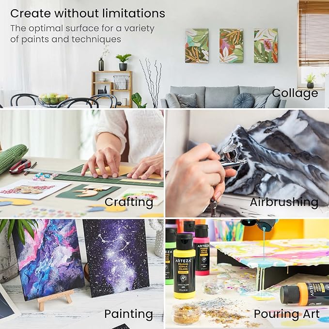 ARTEZA Canvas Boards for Painting, 11 x 14 Inches, Pack of 14, Blank White Canvas Panels for Acrylic, Oil, Gouache & Tempera Painting