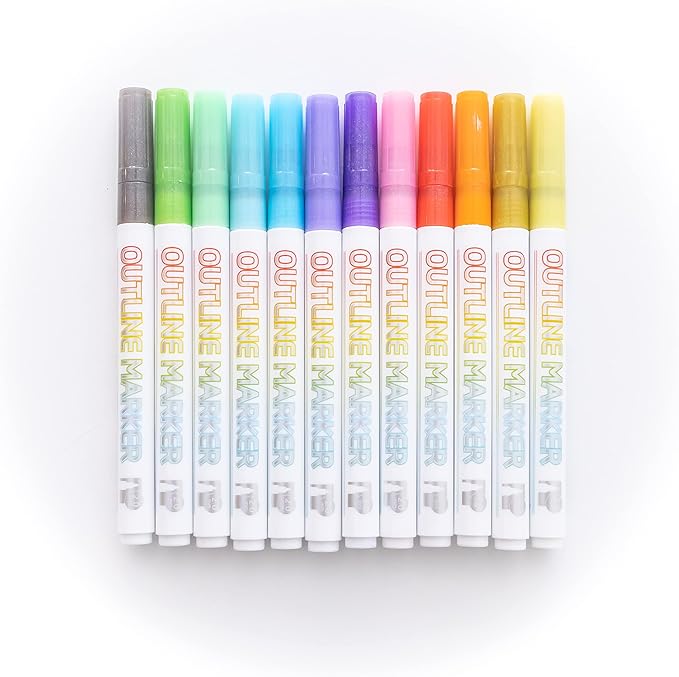 Incraftables Outline Glitter Markers (12 Colors) – Metallic, Double Line Pens, Shimmer Markers for Crafts, Greeting Cards, Drawing & Kids Adults