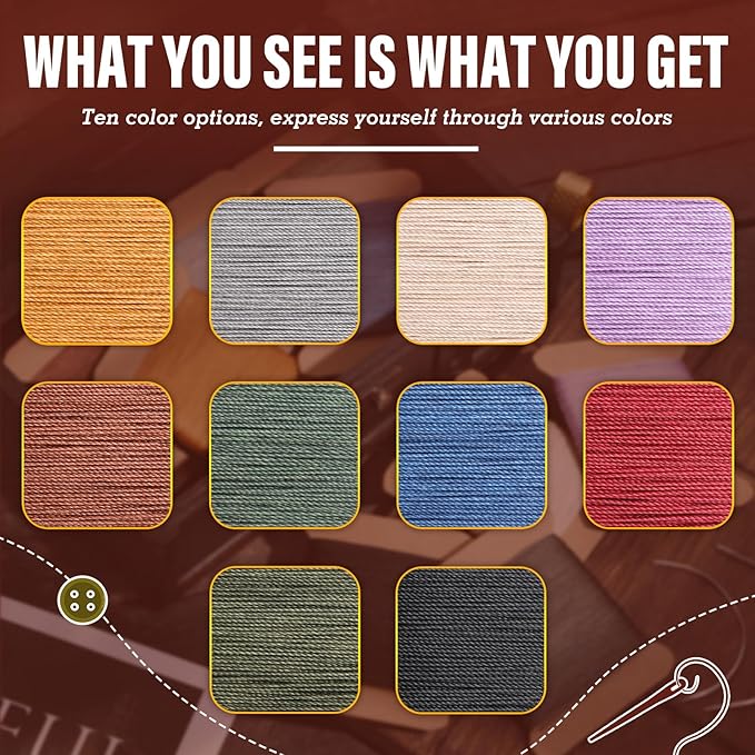 Upholstery Repair Kit, Thread Repair Sewing Kit and Upholstery Needle, 3 Colors 0.55mm Waxed Thread with 8 Pcs Heavy Duty Leather Needles for Hand Stitching, Canvas & Quilting