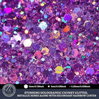 LEOBRO Purple Glitter, 160g/5.64oz Holographic Chunky Glitter for Crafts, Resin, Nail Body, Tumblers, Party Decorations