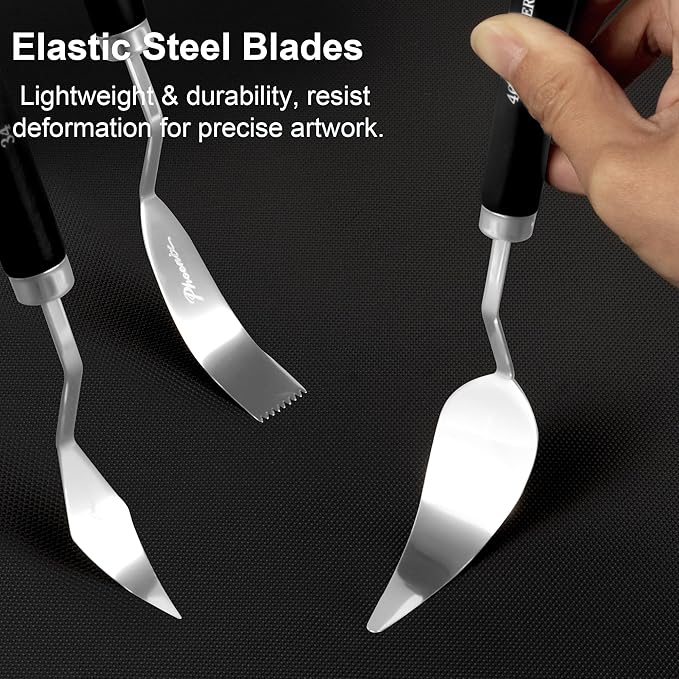PHOENIX High Flexible Palette Knife Set, 8 Pieces Stainless Steel Painting Knives (31,33,34,42,43,44,46,51) Art Knife with Wood Handle, Paint Spatula for Oil Acrylic Paint