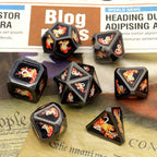 Haxtec Fire Bolt Real Scene Metal DND Dice Set Black Polyhedral Metal Dice for D&D Compatible with Dungeons and Dragons Gifts TTRPG Games-Dark Fire