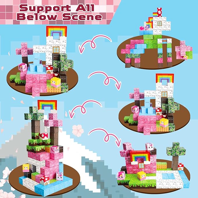 Goody King Magnetic Blocks|100PCS Magnetic Building Cubes,Unicorn Magnet Cubes for Kids Age 3 4 5 6 7 8 9 10, STEM Montessori Stacking Toy, Sensory Tiles Building Christmas