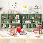 KOTEK Toy Storage Organizer, 5 Cubby Kids Bookshelf, Wooden 3-Tier Bookcase Storage Cabinet, Open Display Book Shelf for Daycare, Nursery, School Classroom, Living Room (Green, 8 Cubes)