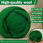 Mayboos Wool Roving Yarn, 1.76oz Colored Natural Wool Roving,Wool Felting Supplies Pure Wool Chunky Yarn for Wet Felting handcrafts and Spinning (Green Color)