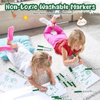 18 Pcs Line Washable Markers Bulk Green Fine Tip Markers Set Coloring Thin Tip Drawing Washable Pen for Kids Art School Classroom Back to School Gender Reveal Party Supplies, Ages 6+