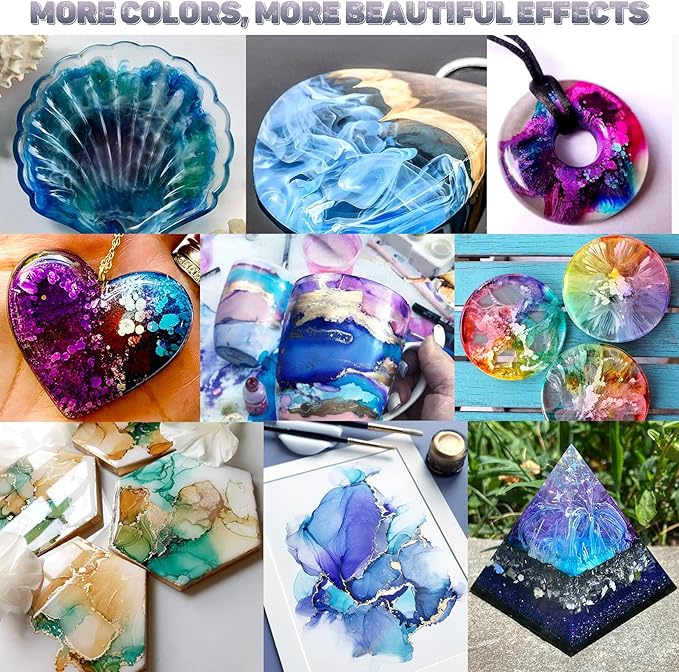 Alcohol Ink Set - 24 Bottles Vibrant Colors High Concentrated Alcohol-Based Ink, Concentrated Epoxy Resin Paint Colour Dye Great for Resin Petri Dish, Coaster, Painting, Tumbler Cup Making(10ml Each)
