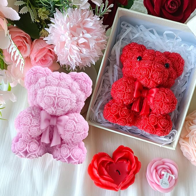 Bowtie Rose Bear Candle Mold - Resin Candle Making Molds, Epoxy Resin Silicone Molds for DIY Candle, Mother's Day Gifts, Birthday Gifts,Home Decor(Bow Tie Bear Extra Large)