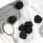 Artificial Flowers Foam Fake Roses 25pcs Black Roses with Stems for Home Decor DIY Wedding Bouquets Party Bridal Shower Centerpieces Faux Flower Arrangements Tables Decorations