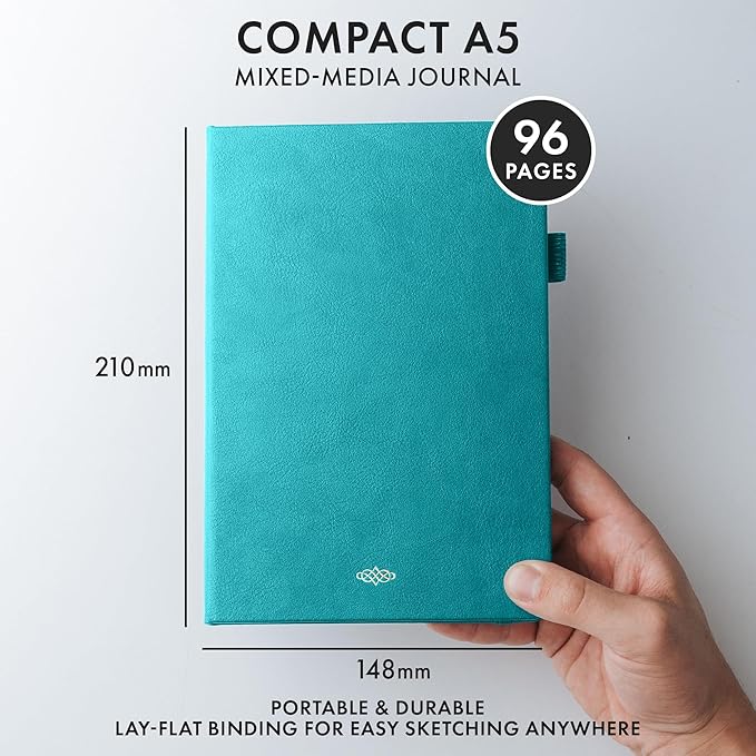Wordsworth & Black A5 Mixed Media Journal 96 Mix Pages, Hardcover Leather, 190 GSM Paper, Journaling Notebook for Work & Sketching, Journals for Women, Men - Gifts Box Included Turquoise